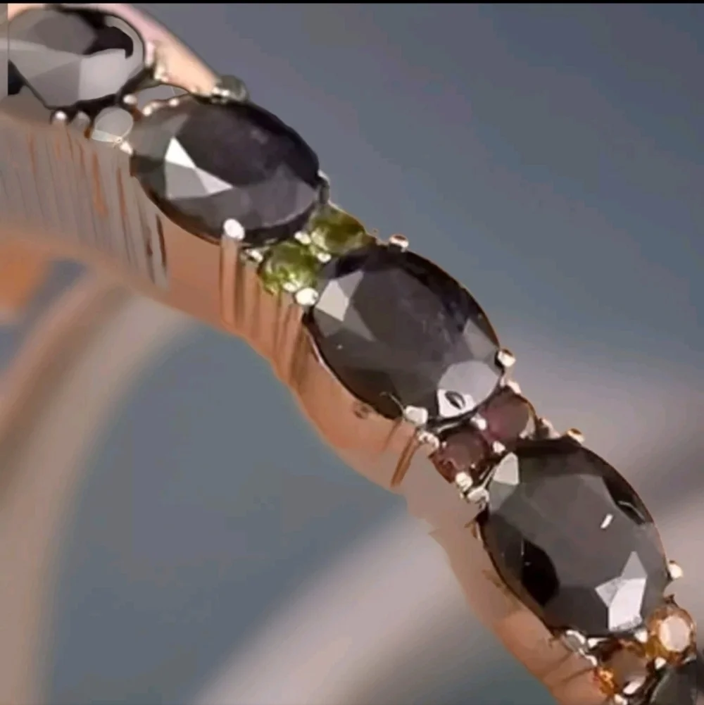 Black Sapphire Tourmaline Bangle Bracelet Stainless Steel 7.5 Inch